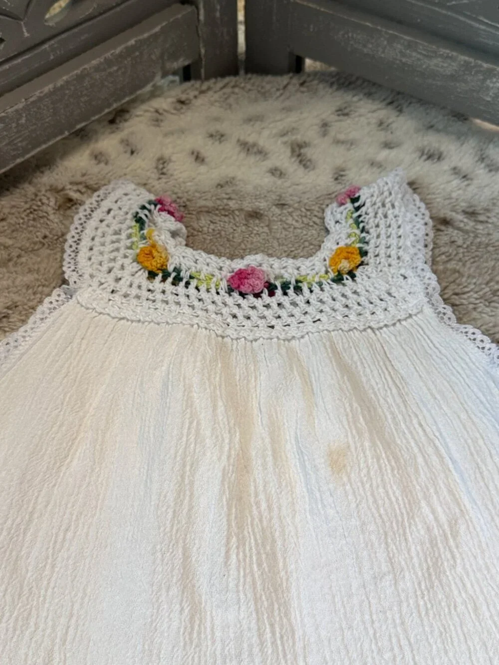 White fiesta dress girls 3T rainbow floral embroidery festival boho summer